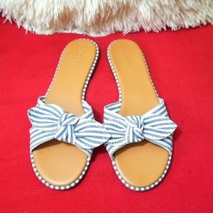 J. Crew Blue and White Striped Sandals